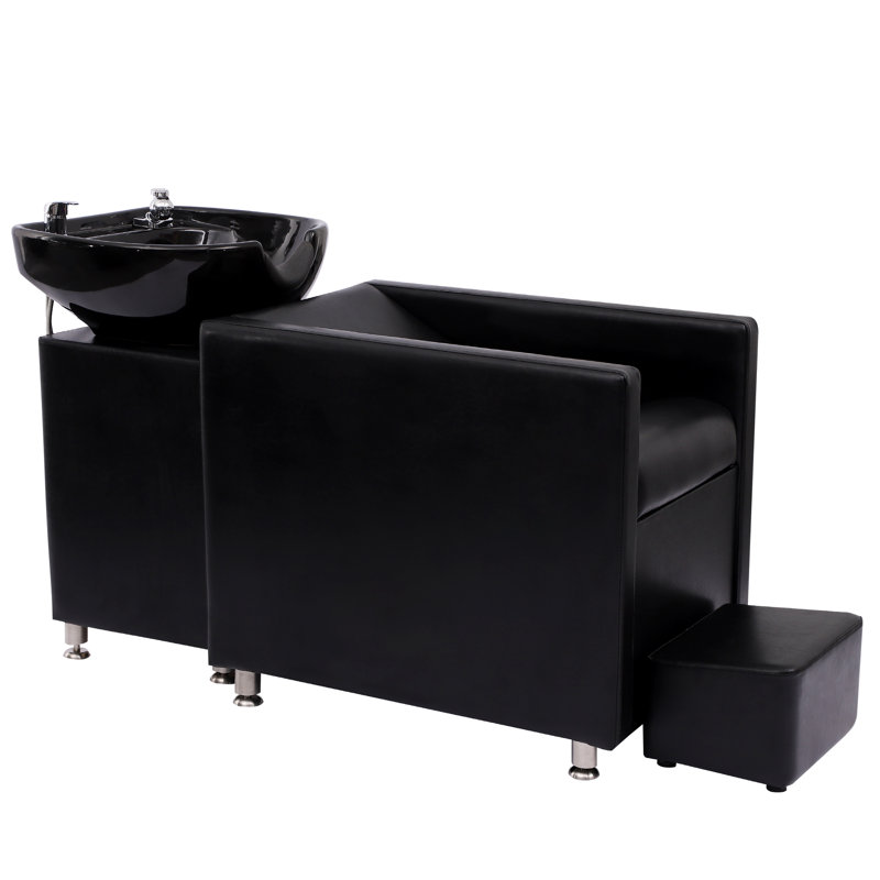 Fauteuil de massage en similicuir, lit de shampooing, noir
