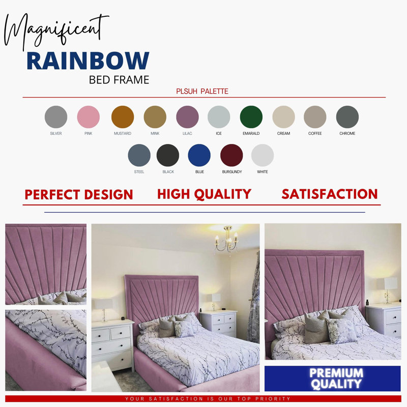 Odie Plush Velvet Upholstered Bed Frame - Sprung Slats, Padded Headboard, Small Double (4'), Lilac