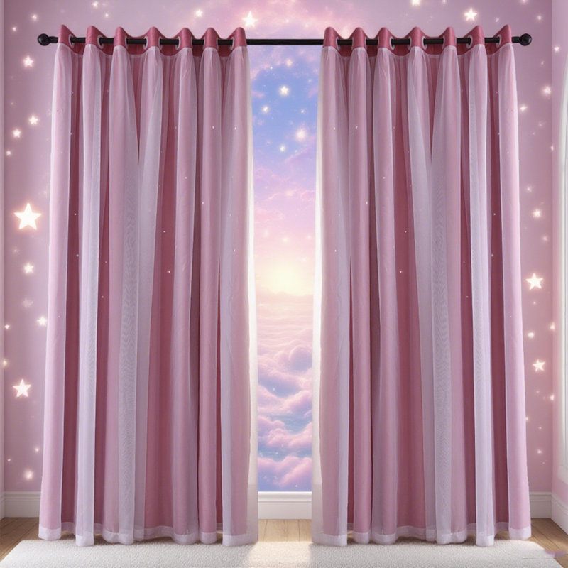 Rideaux occultants à 1 panneau pour chambre d'enfant dans le salon avec double couche de décoration à découpes, Rose
