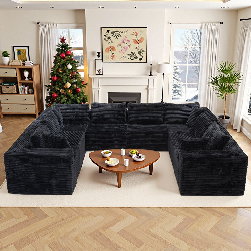 Canapé modulaire en U de 126 po pour 6 personnes Koli, noir