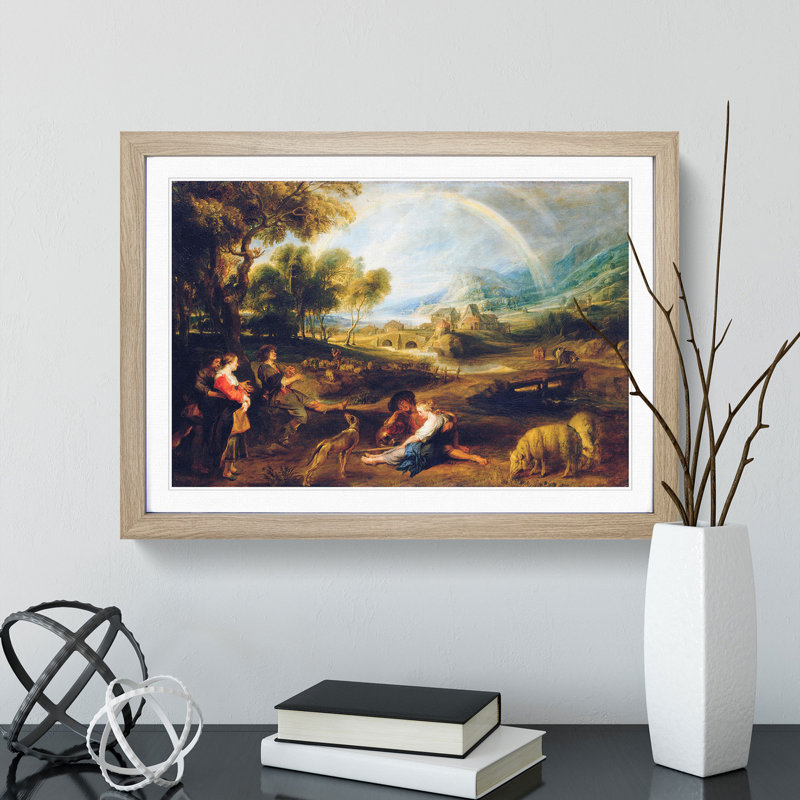 Landscape with a Rainbow by Peter Paul Rubens - Picture Frame Painting, 48cm H x 65cm W x 2cm D, Oak Framed