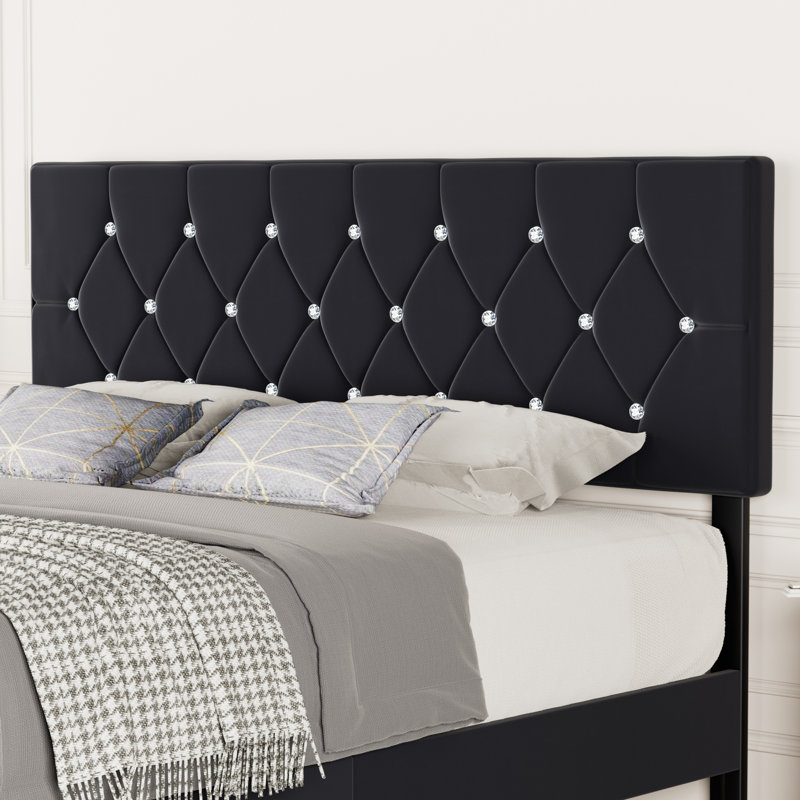 Adjustable Upholstered Headboard, Velvet Tufted Bed Headboard with Diamond Button Tufting, Height Adjustable Headboard with Metal Legs, Luxury Padded Headboard for Queen Beds