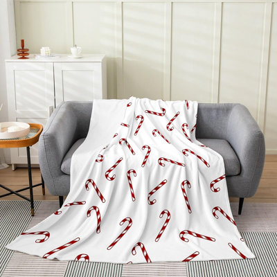 Cute Christmas Candy Cane Flannel Fleece Throw Blanket Twin, 60 x 80 in