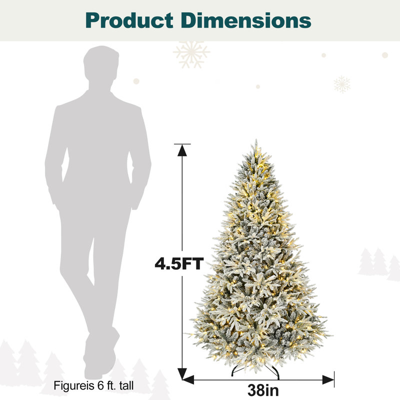 Sapin de Noël enneigé blanc pré-éclairé, 4.5' H