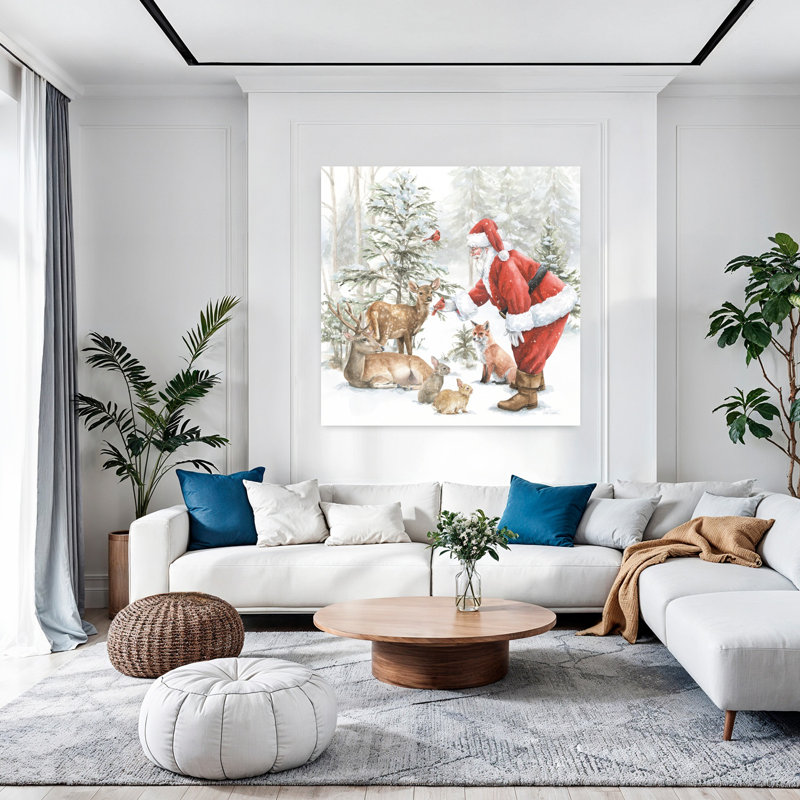 Art contemporain de Noël avec des animaux, H 48 po x l 48 po
