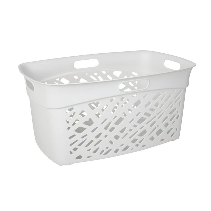  Non-Breakable Mosaic Laundry Basket, 2-Pack 45L - Misty White, Decorative Storage, Vented Design, Made in France, Modern Home Organizer
