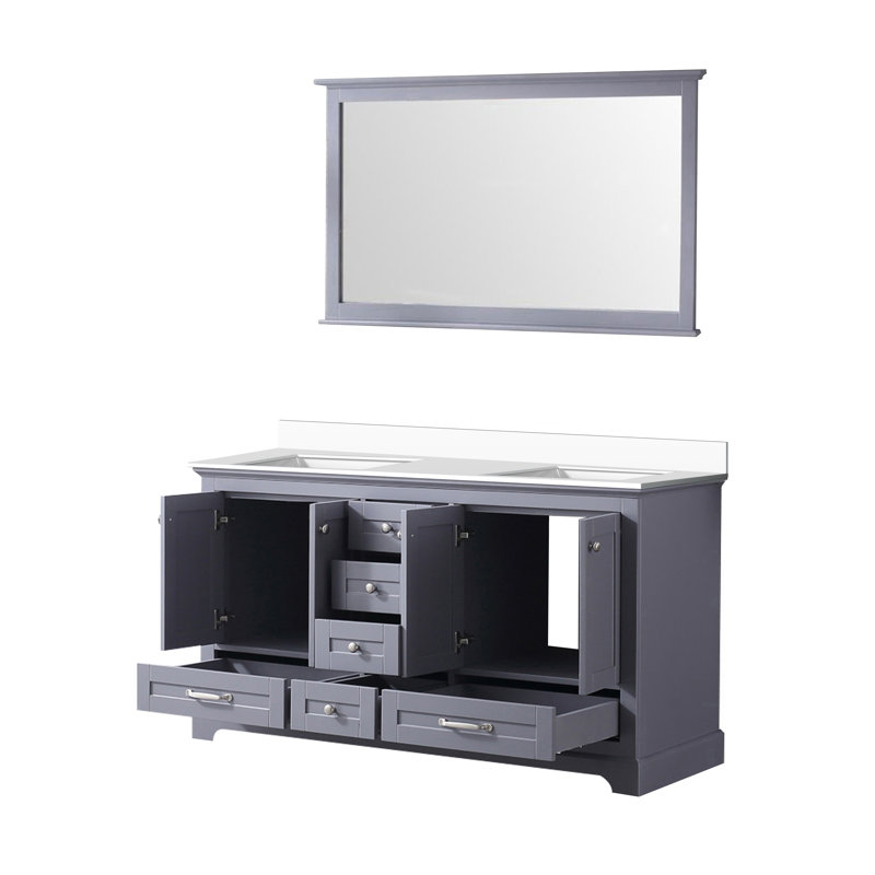 Dukes 60 in. W x 22 in. D Double Bath Vanity, and 58 in. Mirror, White Cultured Marble, Navy Blue