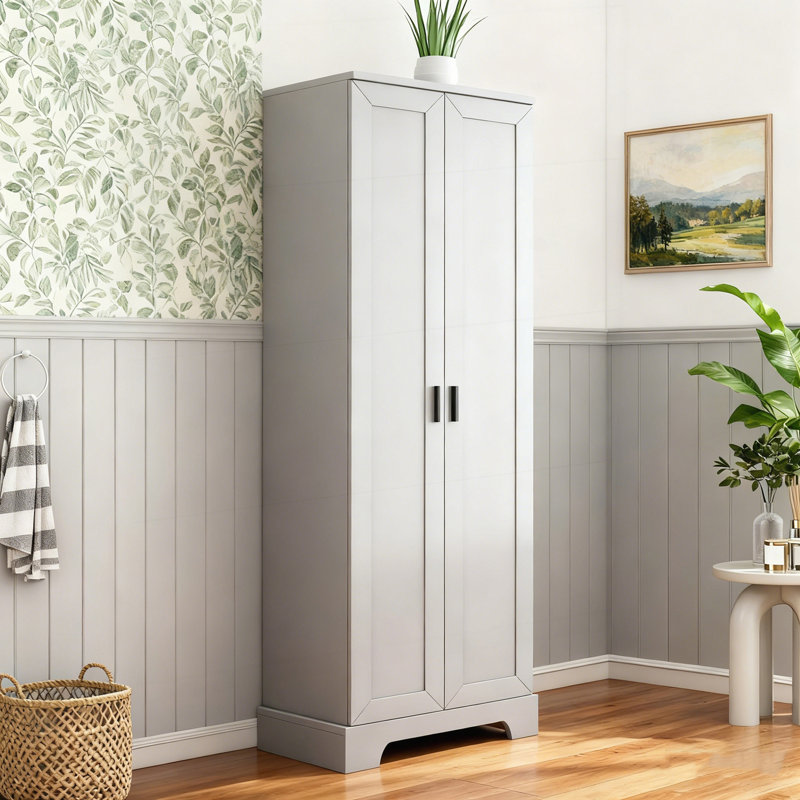 Versatile Storage Cabinet With Adjustable Shelves And Two Doors For Bathroom Or Office Use., Gray