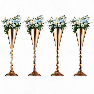 4 centres de vases trompette dorés 4 pièces, supports de table en métal pour décoration d'anniversaire de mariage