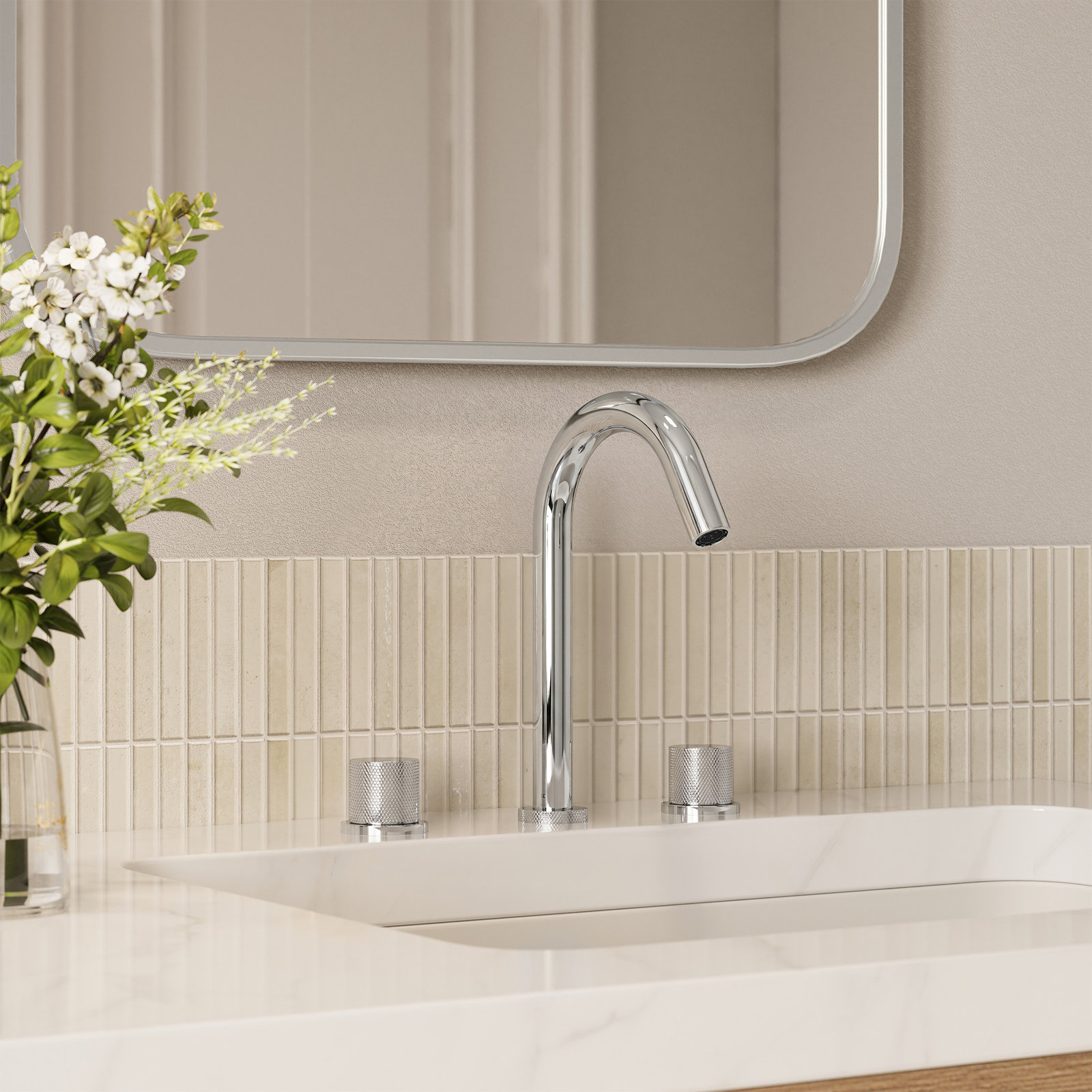 Widespread Bathroom Faucet with Drain, Chrome