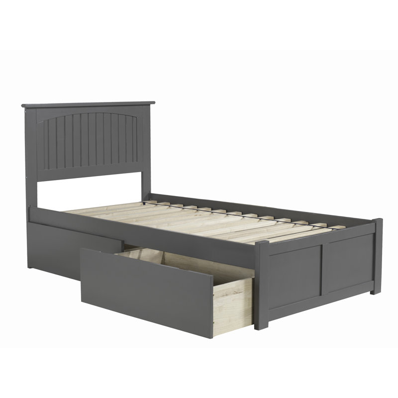Lit plateforme en bois massif avec pied de lit et tiroirs de rangement Kindig, Espresso, Simple TG