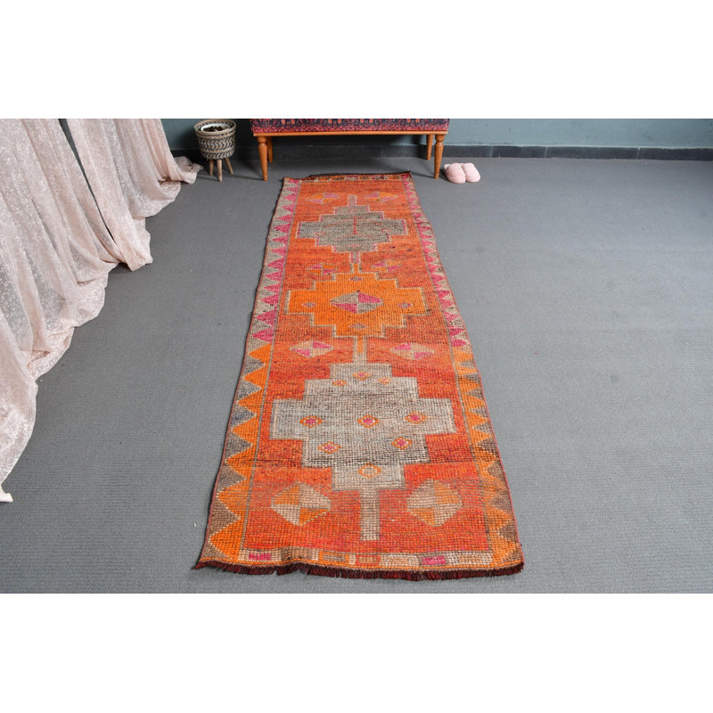 Tapis de couloir rétro en laine orange 33,5 x 107,1 po