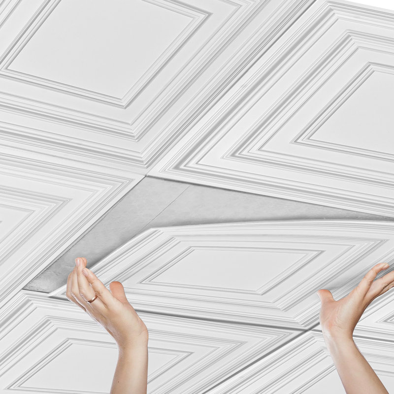Ceiling Tiles, 12-Pack 24 x 24 in, Drop Ceiling Tiles Premium PVC Sheet, Easy Installation/ Cutting Plastic Glue-up Ceiling Tile, Ceiling Covering for Home/Office Decoration, White Peg Pattern