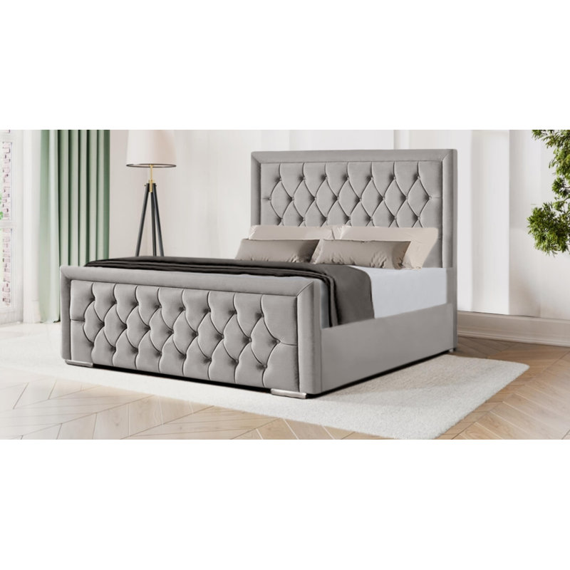 Brentley Upholstered Bed, Silver, Double (135 x 190 cm)