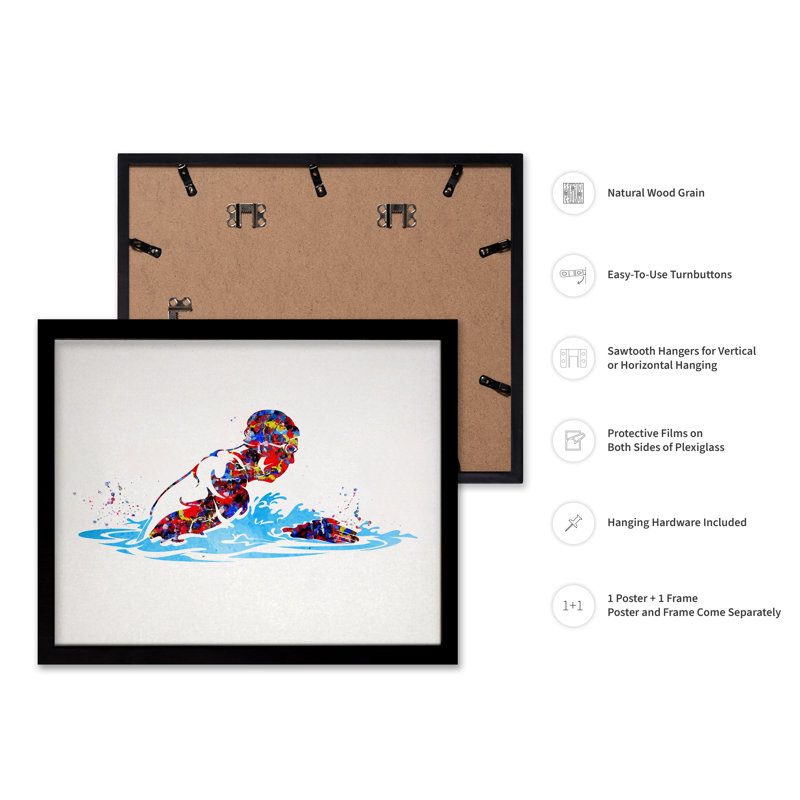 Aquarelle nageur, Black Framed, Poster, 18"H x 24"W