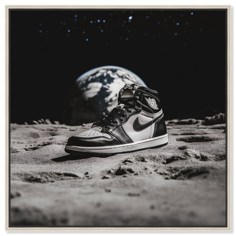 Moon Kicks, toile par Art Remedy, H 13 po x l 13 po, Argent argent, Cadre flottant