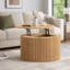 Table basse ronde à plateau relevable, table d'appoint moderne en bois cannelé avec rangement caché pour le salon-1528239542