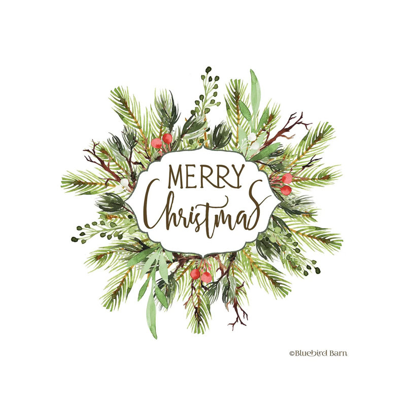 Merry Christmas Greenery I by Bluebird Barn - Wrapped Canvas Print, 93.98 cm H x 93.98 cm W x 3.175 cm D