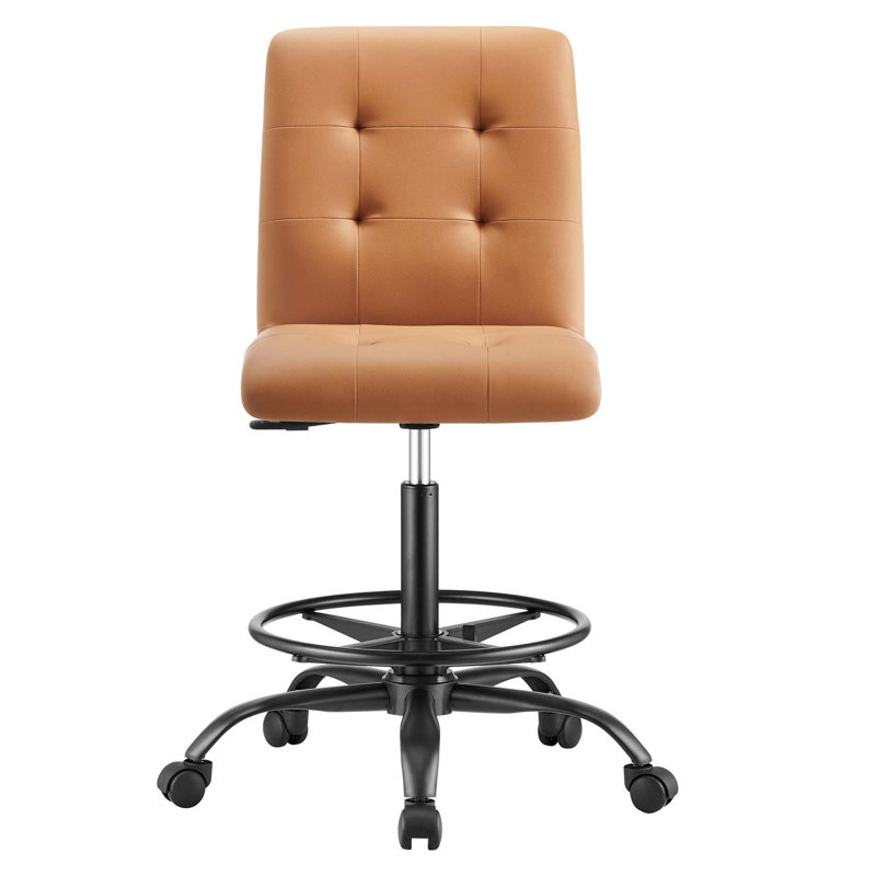 Modway Prim Armless Vegan Leather Drafting Chair, Black, Tan