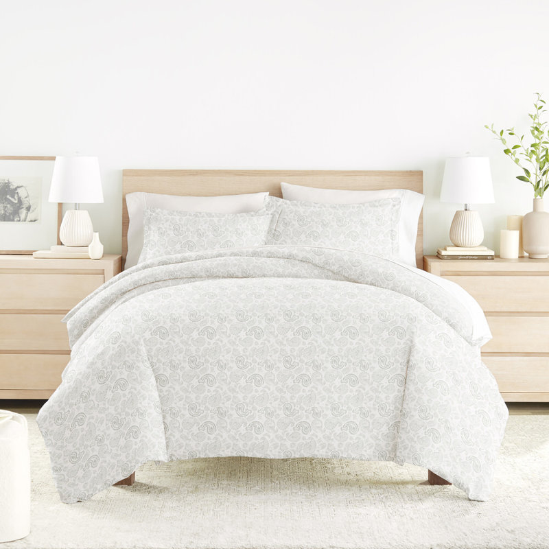 Duvet Cover Set Patterned Microfiber Ultra Soft Bedding in Coarse Paisley, Gray, Twin Duvet Cover + 1 Standard Sham