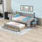Full Size Wood Daybed with LED Strip, Trundle, Built-In Charging Station and Convertible Desk-1355150759