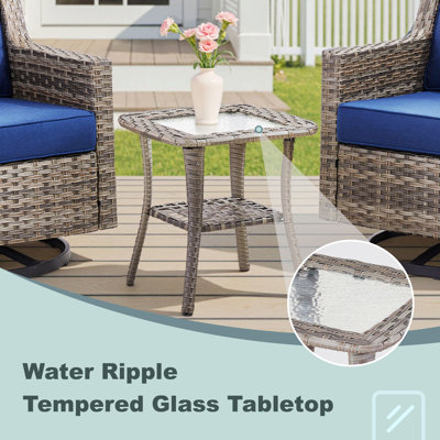 Chaise d'intérieur, chaises d'extérieur pivotantes avec plateau en verre, ensemble de 3 pièces pour porche, bord de piscine, terrasse et cour