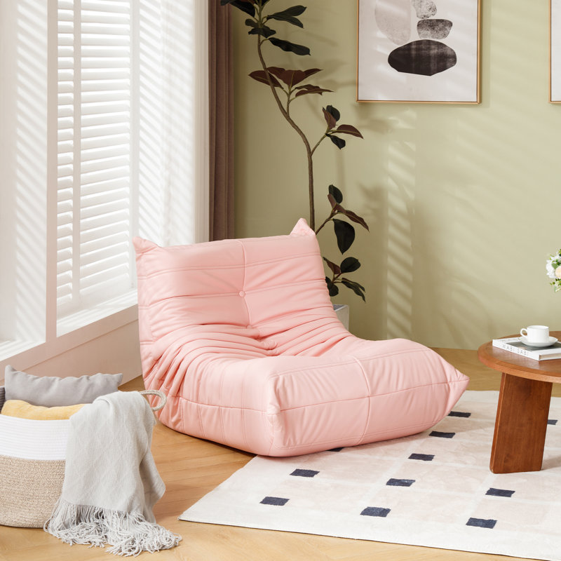 Faux Leather Memory Foam Bean Bag Chair, Pink Faux Leather