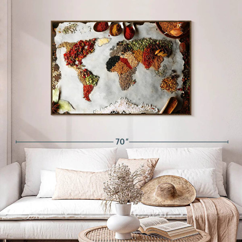 Épices du monde, 46 po x 31 po, Cadre flottant en noyer