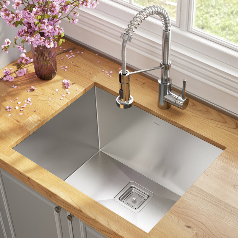 24" Matte Black Stainless Steel Undermount Kitchen Sink with Faucet