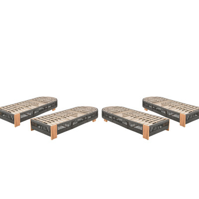 Méridienne de patio réglable en bois pour 4 personnes pour le jardin de la piscine, fer naturel et corde grise