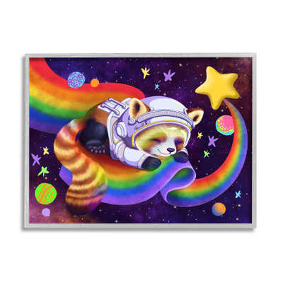«Red Panda Rainbow» encadré sur bois par Carla Morrow
