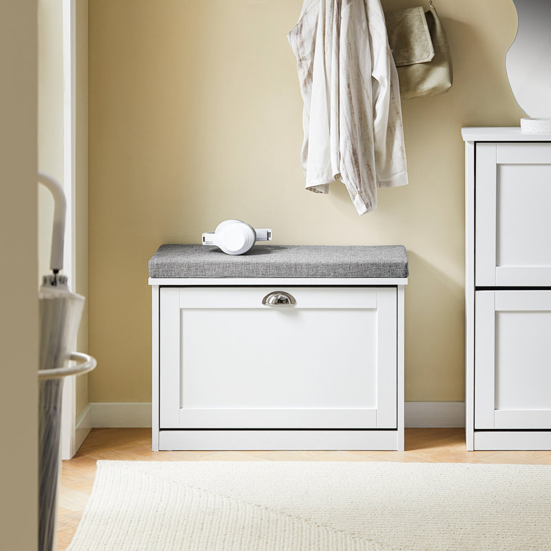 Narrow Flip-Drawer Shoe Storage Bench with Removable Cushion for Entryway,Hallway