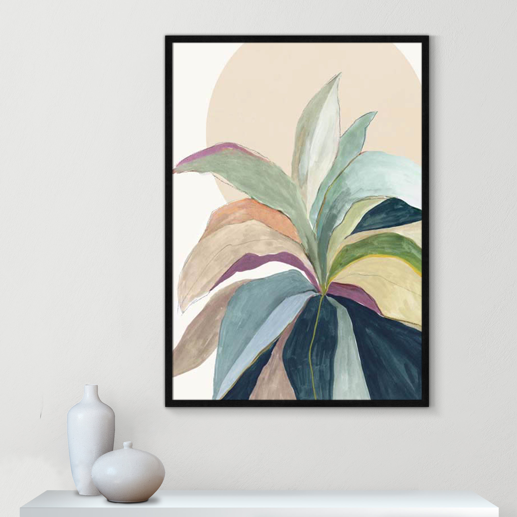 Sunny Bright Leaves II by Asia Jensen, Black Slim Unmatted Picture Framed, 41.5" H x 29.5" W x 0.75" D