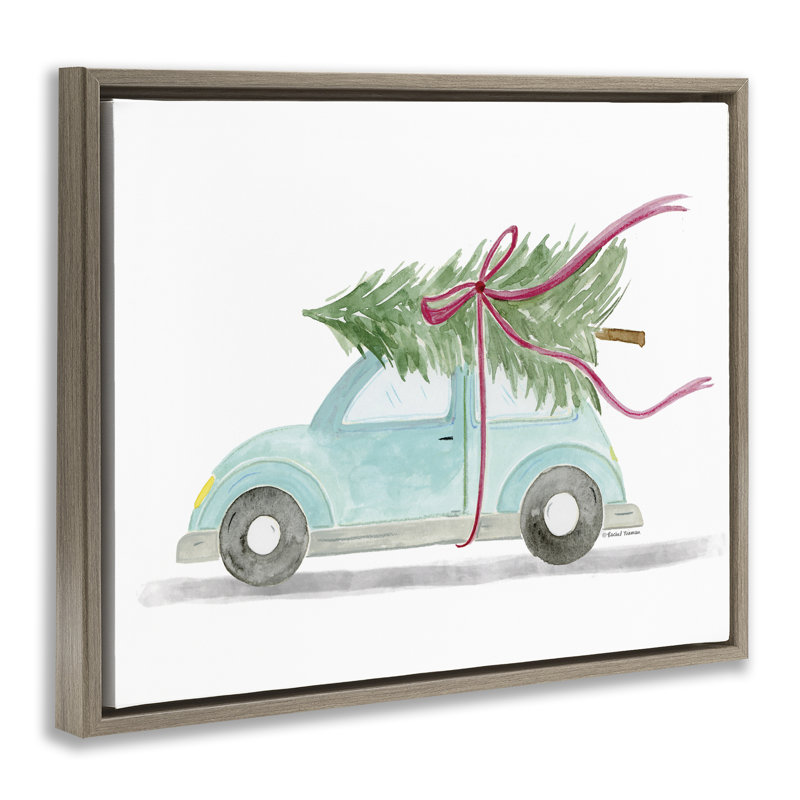 «Windblown Tree on Car», art mural par Rachel Nieman, Cadre flottant orme Montalcino, H 25 po x l 31 po