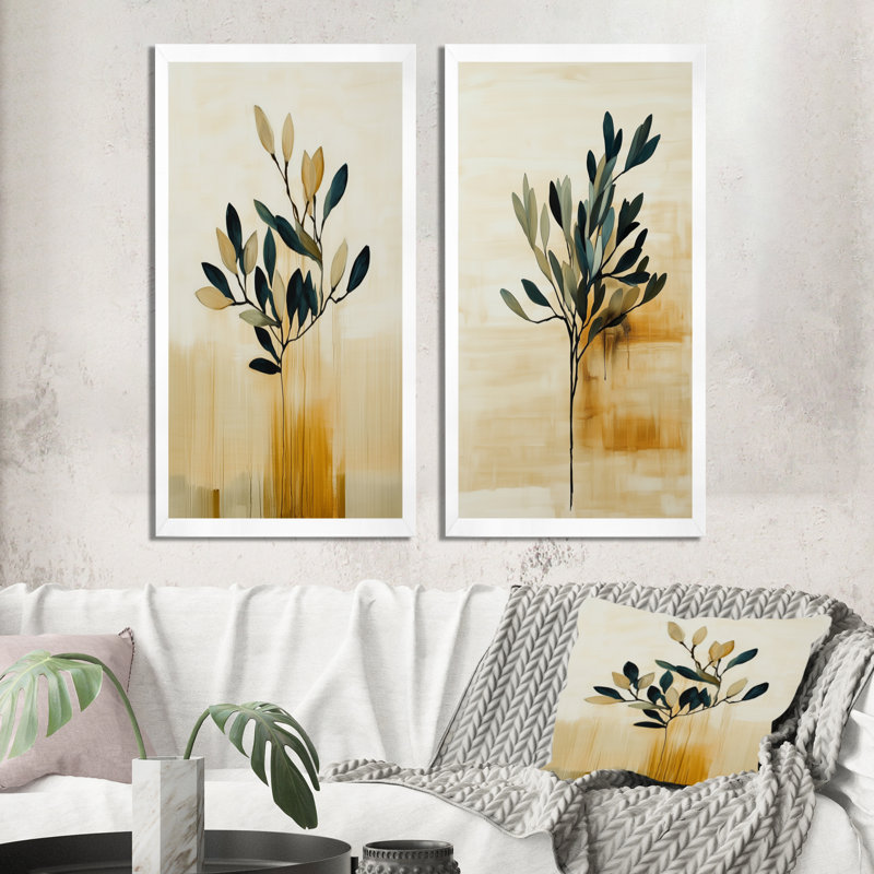 Murmures d'olivier en anthracite III - Tableau encadré en 2 parties, 40" H x 40" W, White Picture Framed