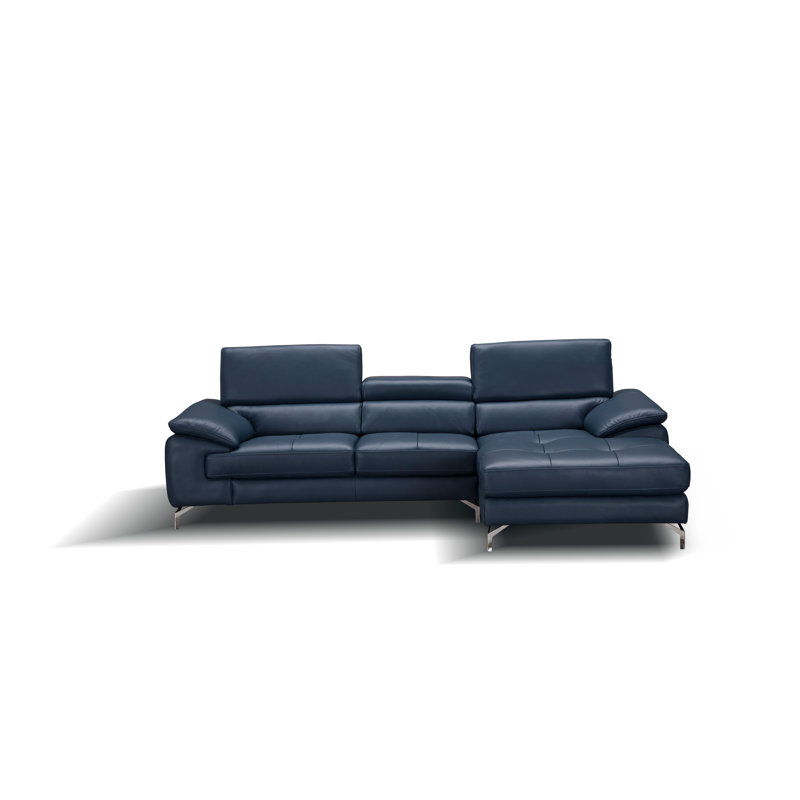 Grasmere Leather L-Shaped Sectional, Right Hand Facing, Blue Genuine Leather