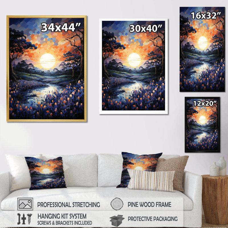 Blue Bonnet Bliss Field IV - Floral Wall Art Living Room, H 32 po x l 24 po x P 1 po, Cadre flottant doré