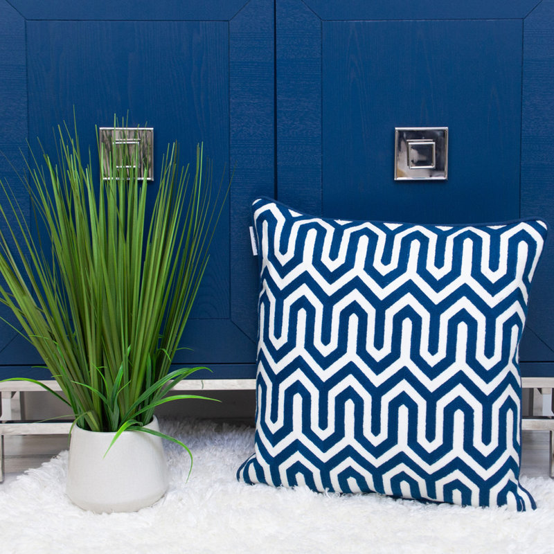 Coussin 100% coton à fermeture à glissière, Bleu