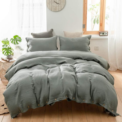 Ensemble de housse de couette 100% lin, 3 pièces de literie respirante en lin belge (1 housse d'édredon + 2 taies d'oreiller) avec fermeture à attaches
