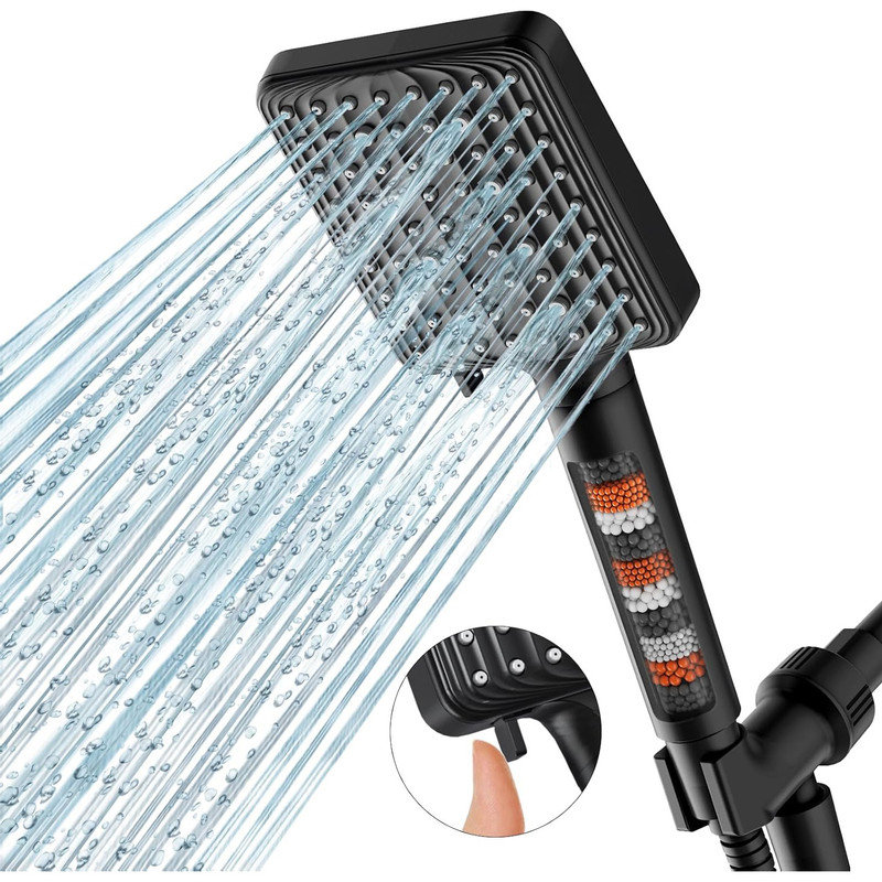 Matte Black 6-Mode Handheld Shower Head with Filter