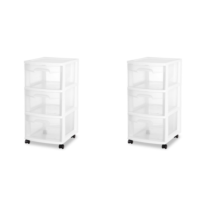 Sterilite 3 Drawer Storage Cart, Rolling Cart with Wheels to Organize Clothes in Bedroom, Closet