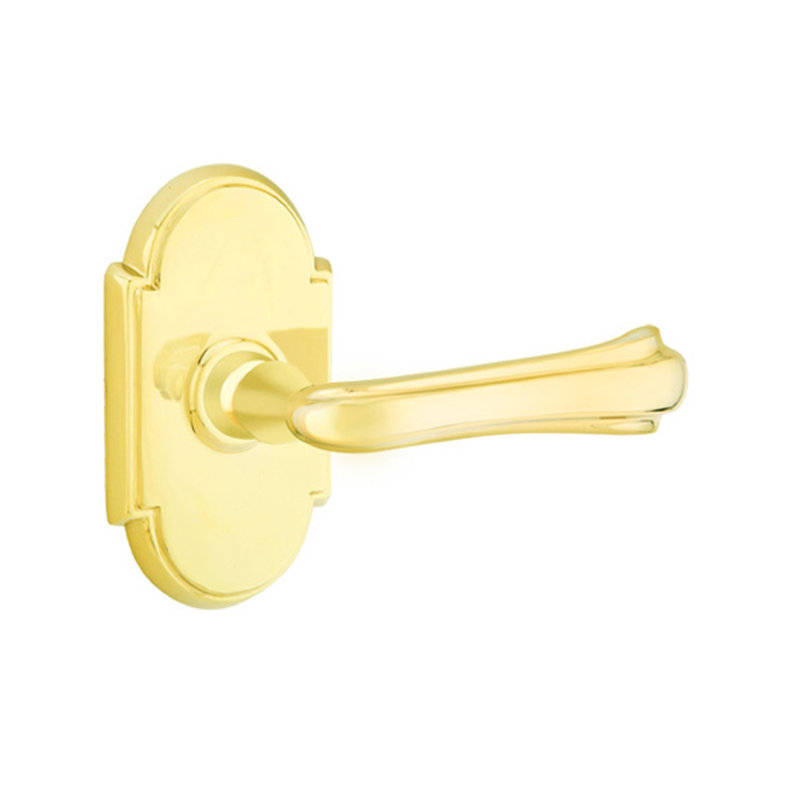 Wembley Flat Double Dummy Door Lever with Arch Rosette, Right, Bright Brass