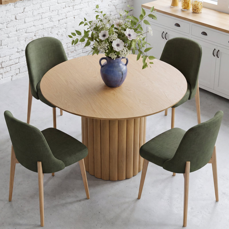 4 - Person Modern Round Dining Set With 4 Upholstered Chairs, Green