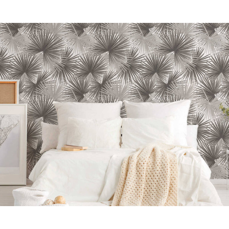 Papier peint floral Dasaan, Gris / blanc
