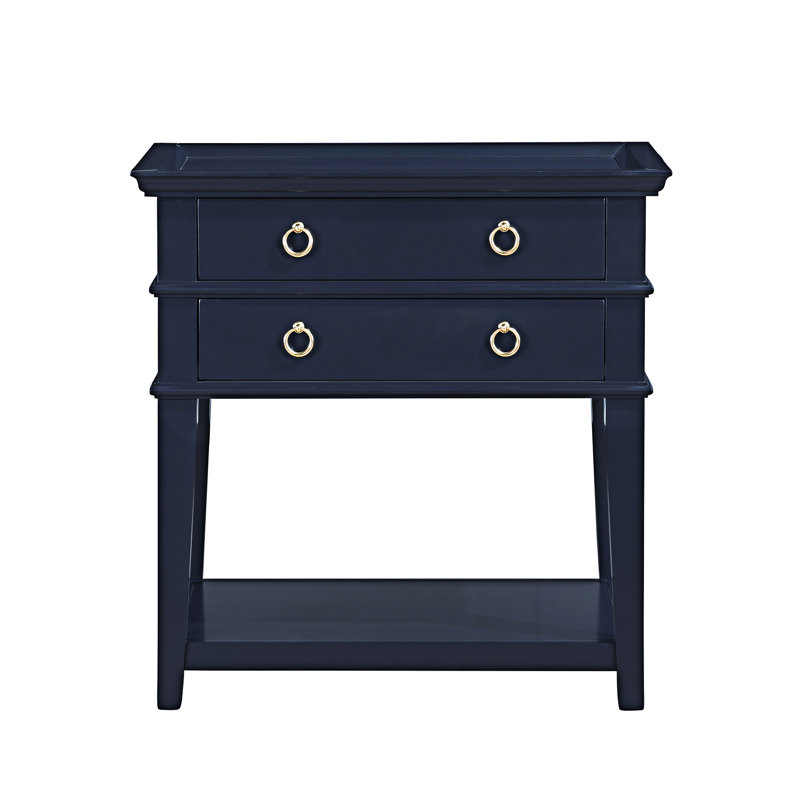 Table de chevet avec tiroir et tablette ouverte, Bleu très foncé