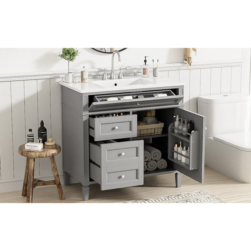 Meuble-lavabo de salle de bain moderne avec lavabo et tiroirs spacieux, Gris