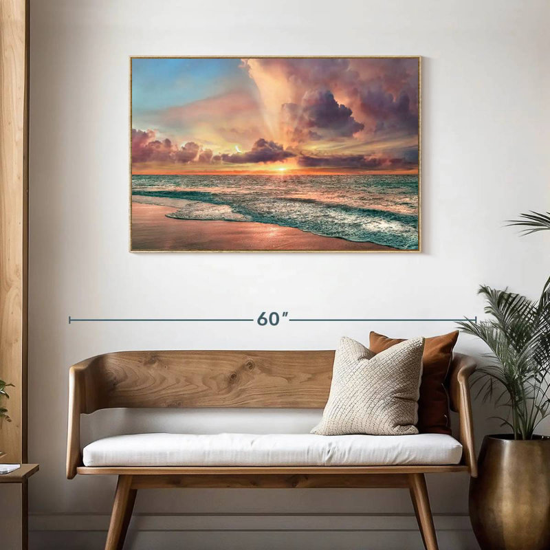 Plage de cuivre, 43 po x 29 po, Cadre flottant en bois naturel