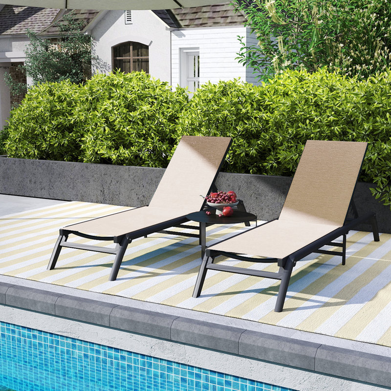 Set of 2 Aluminum Chaise Lounges, Foldable No Assembly, Lightweight Water-Resistant Patio Chairs, 400 lbs, Beige-2 Pcs