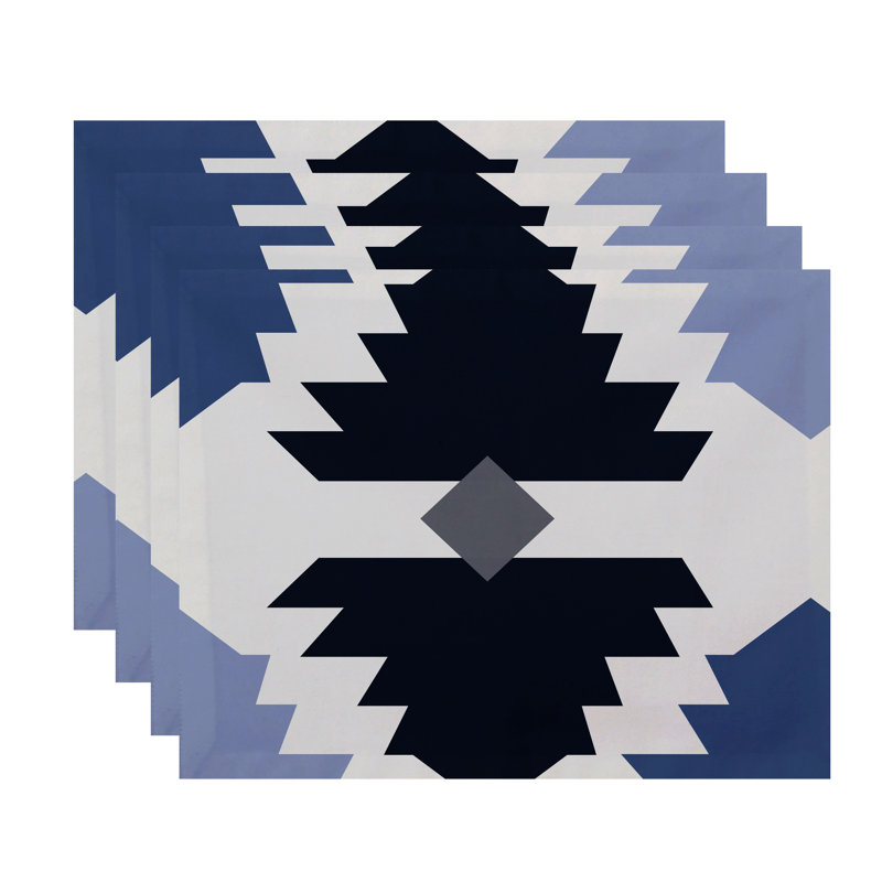 Polyester Geometric Rectangle Placemat, Navy