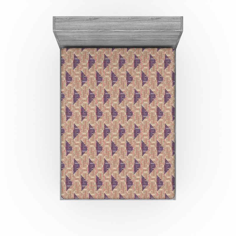 Drap-housse à motif floral Ambesonne, Gris pâle, indigo, coquille d'œuf / géométriqu, Drap-housse très grand californien